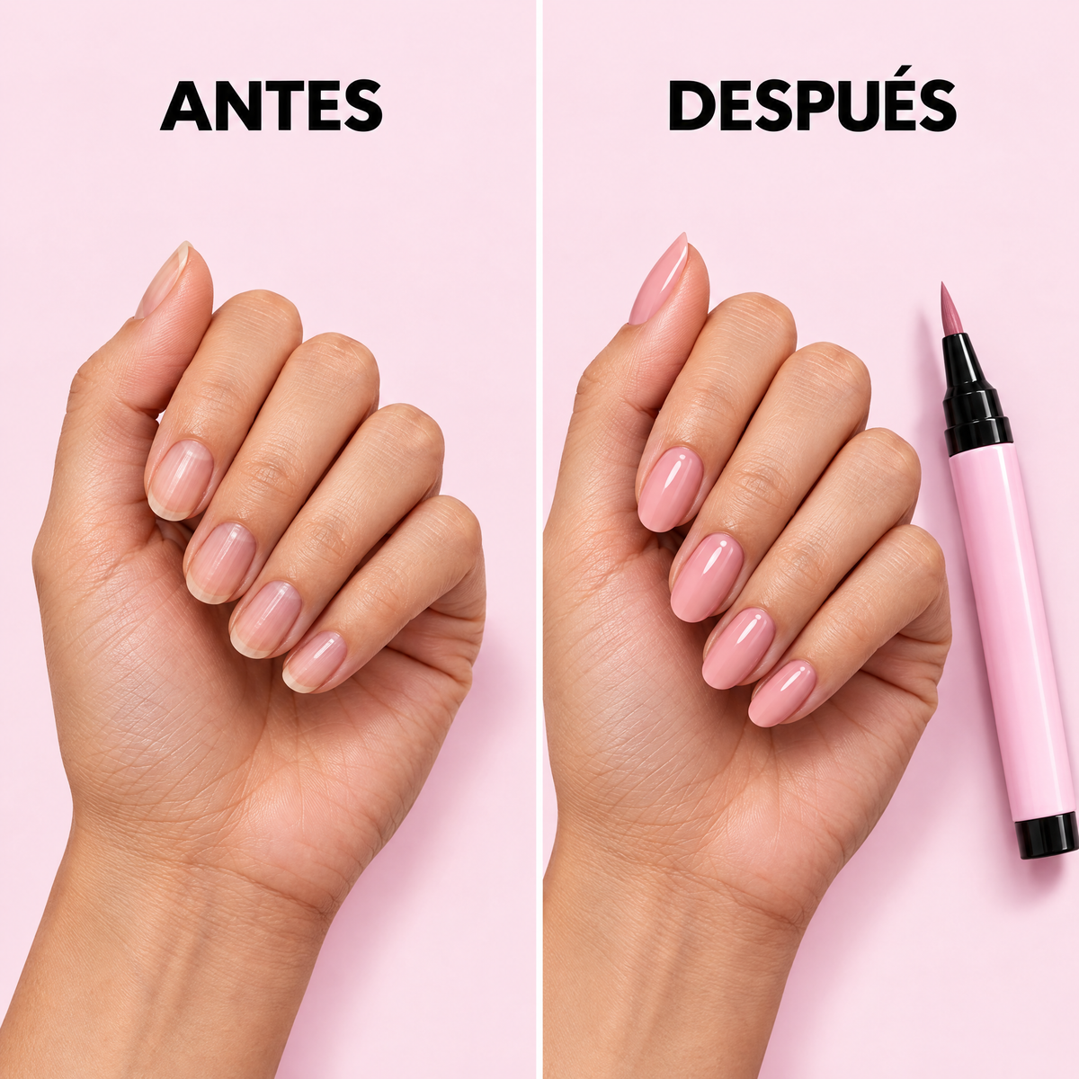 Antes y después de la manicura con esmalte en rotulador